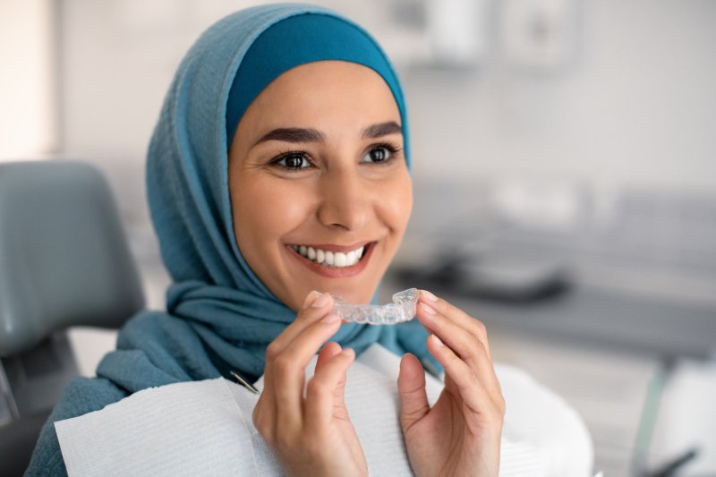 Patient smiling with ClearCorrect aligners